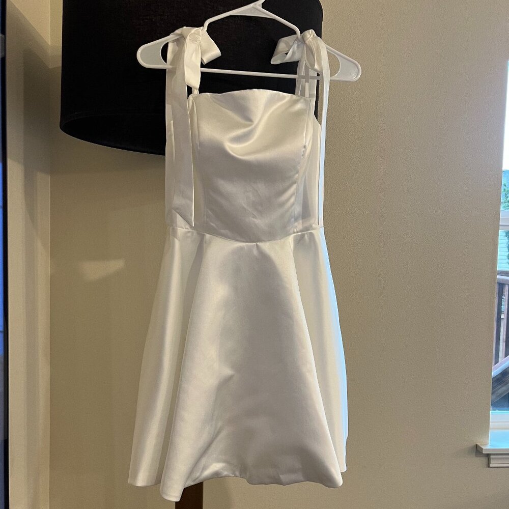 Short White Satin Spaghetti Strap Dress - Size 6